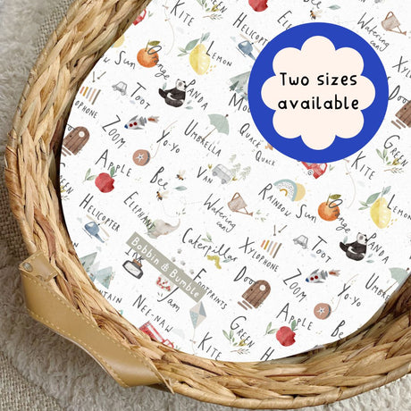 Alphabet Print PVC Changing Basket Liner | Bobbin and Bumble | Bobbin and Bumble.