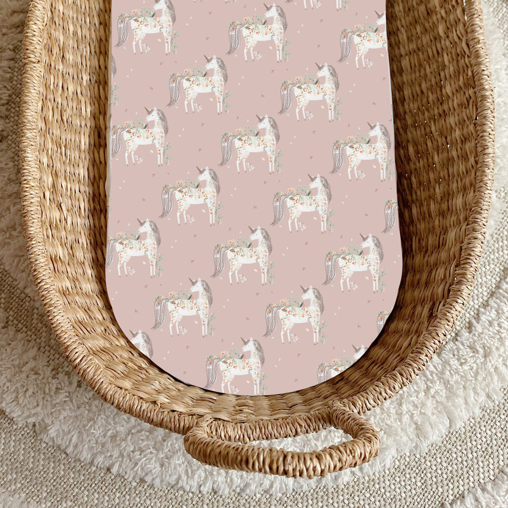 Basket Changing Mat - Pink Unicorn Print | Bobbin and Bumble.