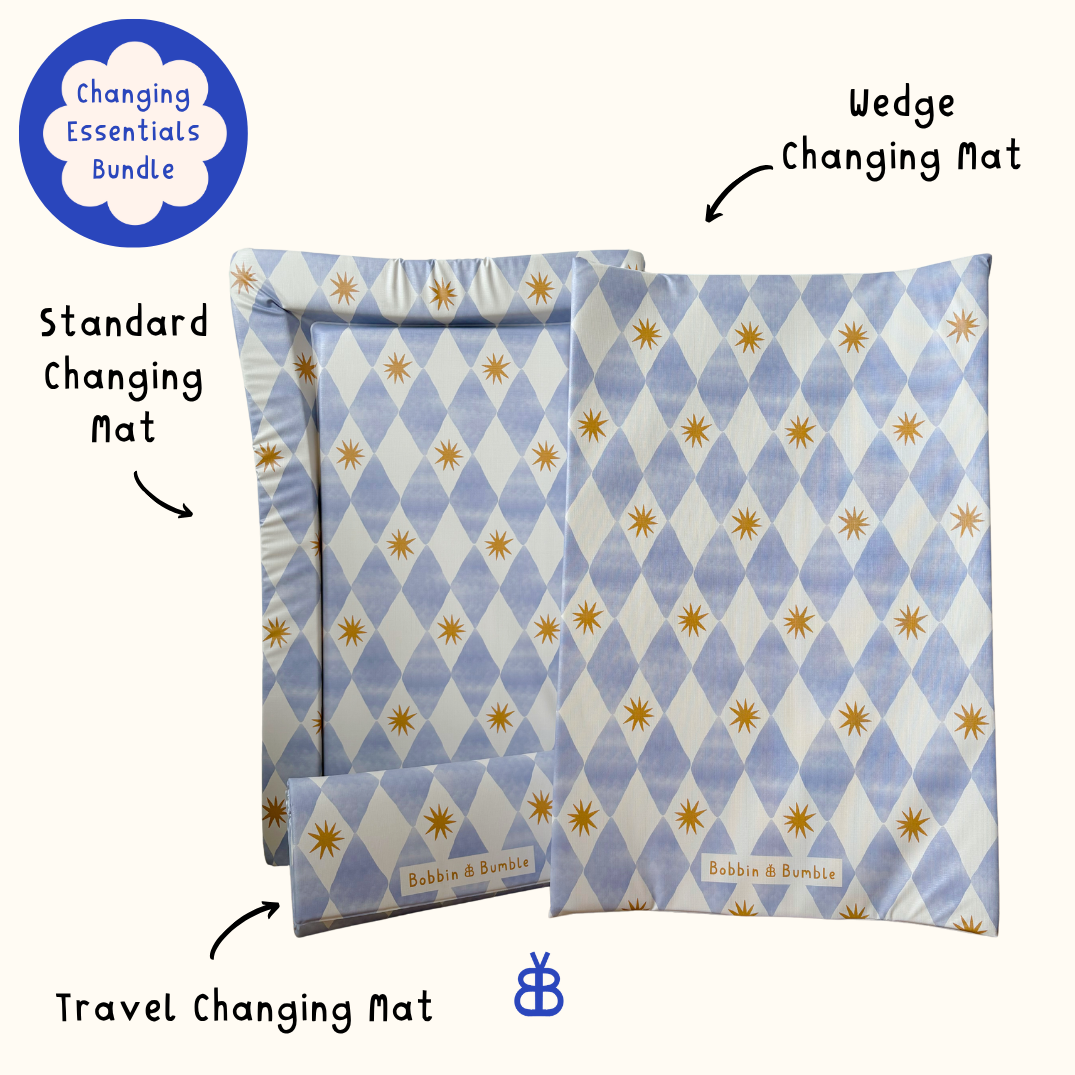 Complete Baby Changing Mat Bundle - Blue Harlequin