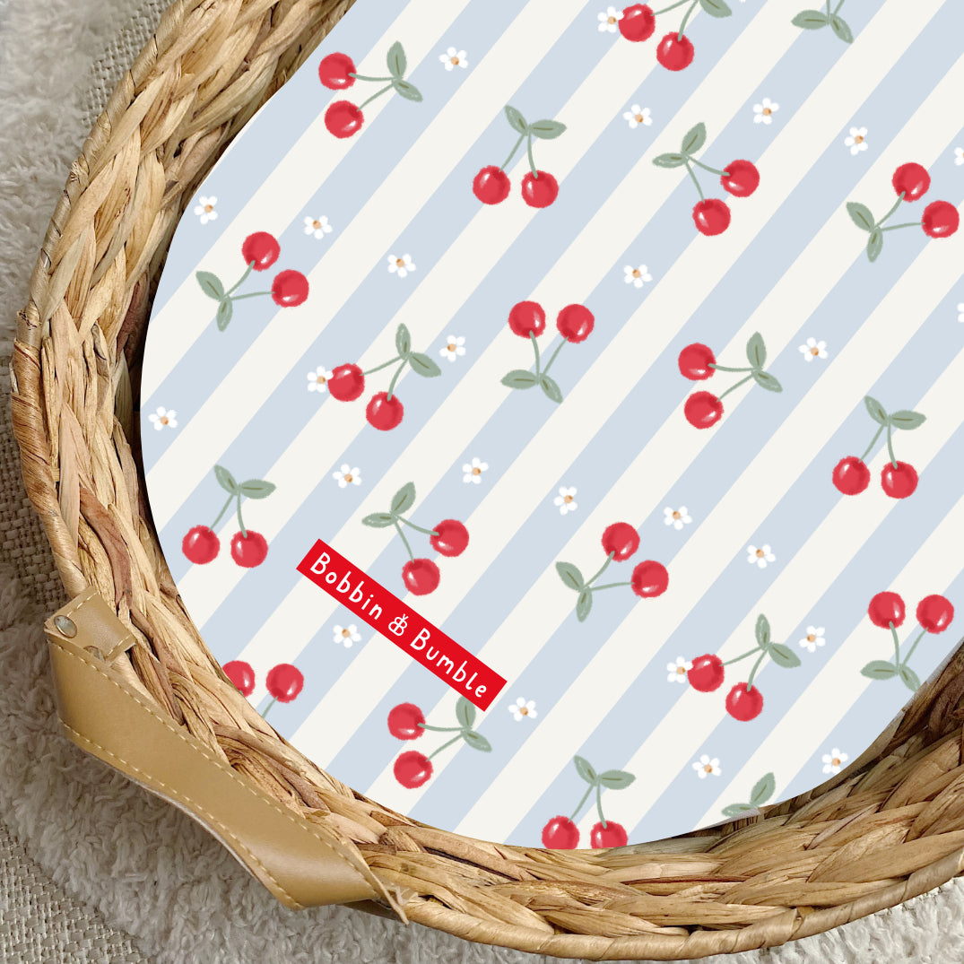 Cherry Stripe Print PVC Changing Basket Liner | Bobbin and Bumble