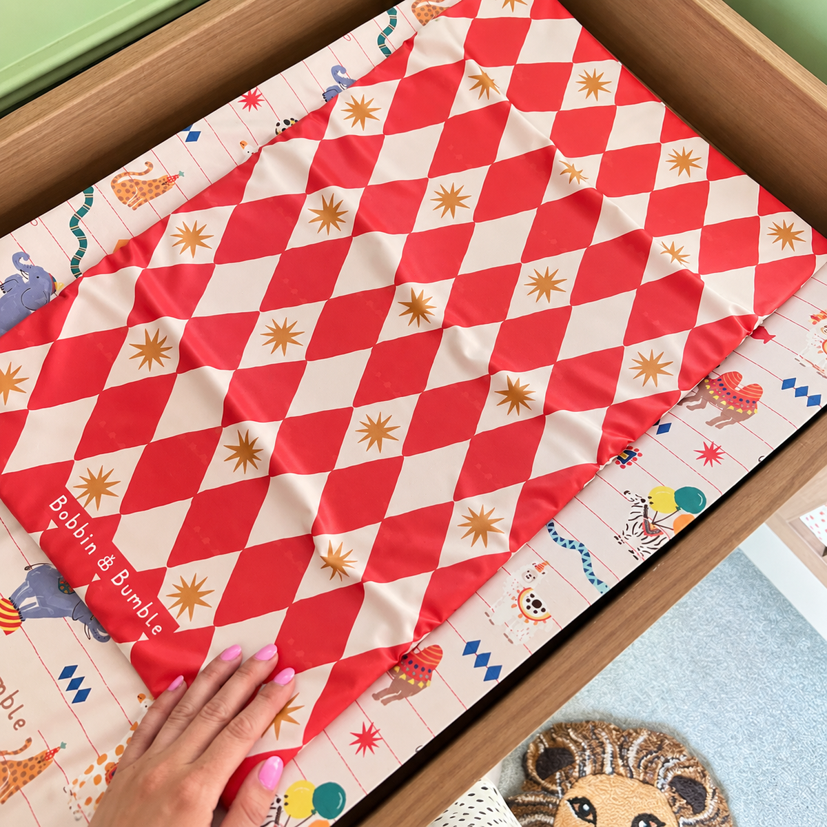 Travel Changing Mat - Red Harlequin