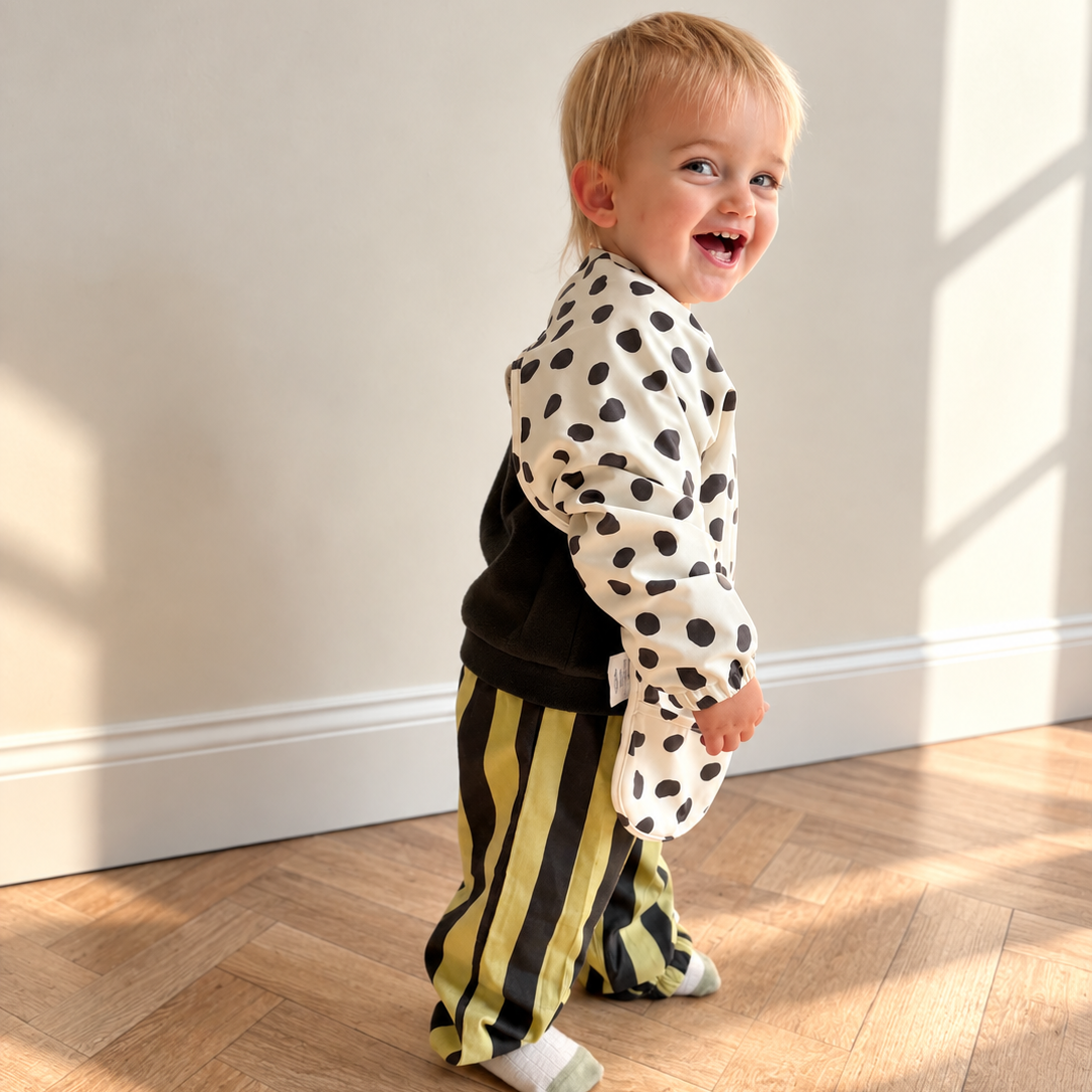 Long Sleeved Baby Bib - Spotty print