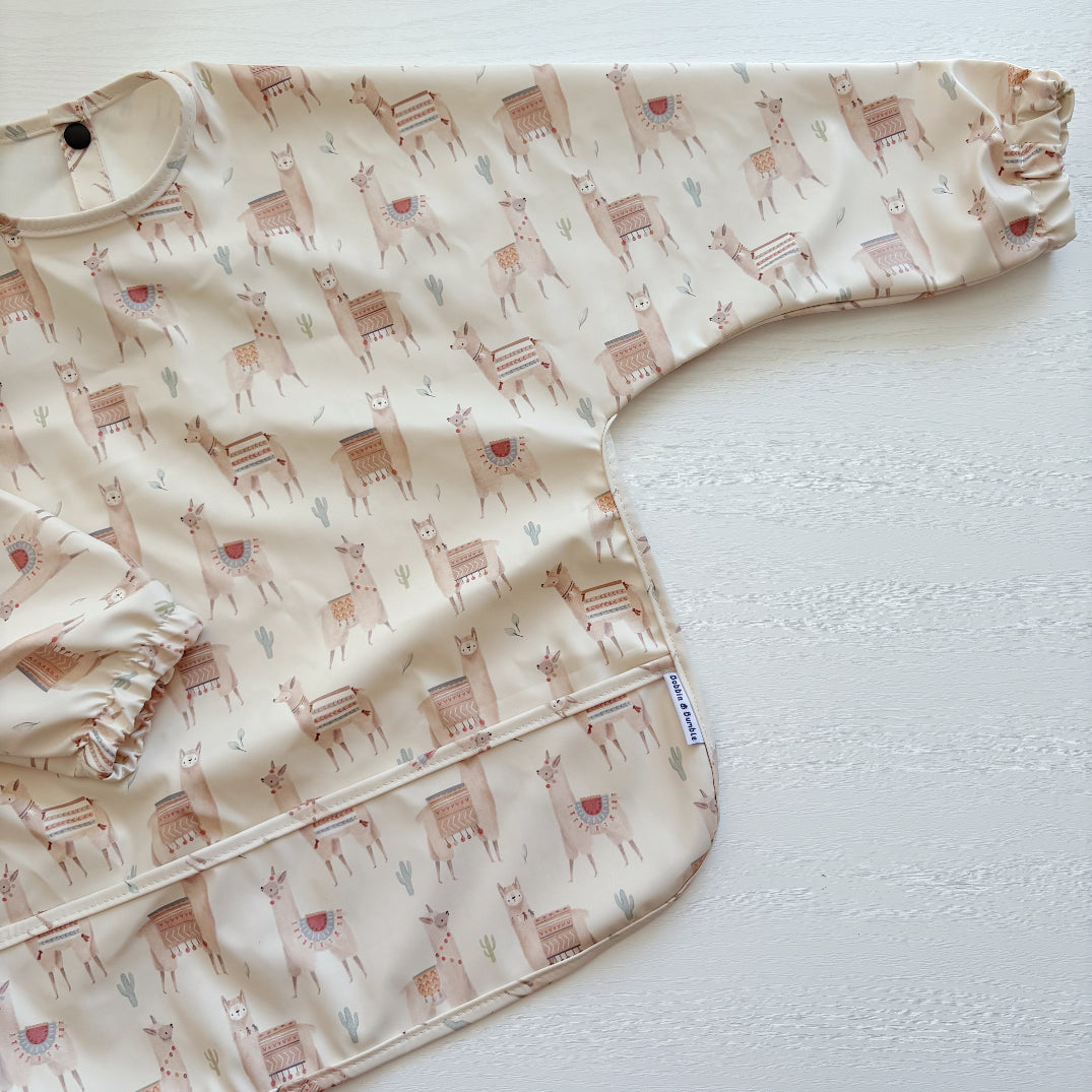 Long Sleeved Baby Bib - Alpacas