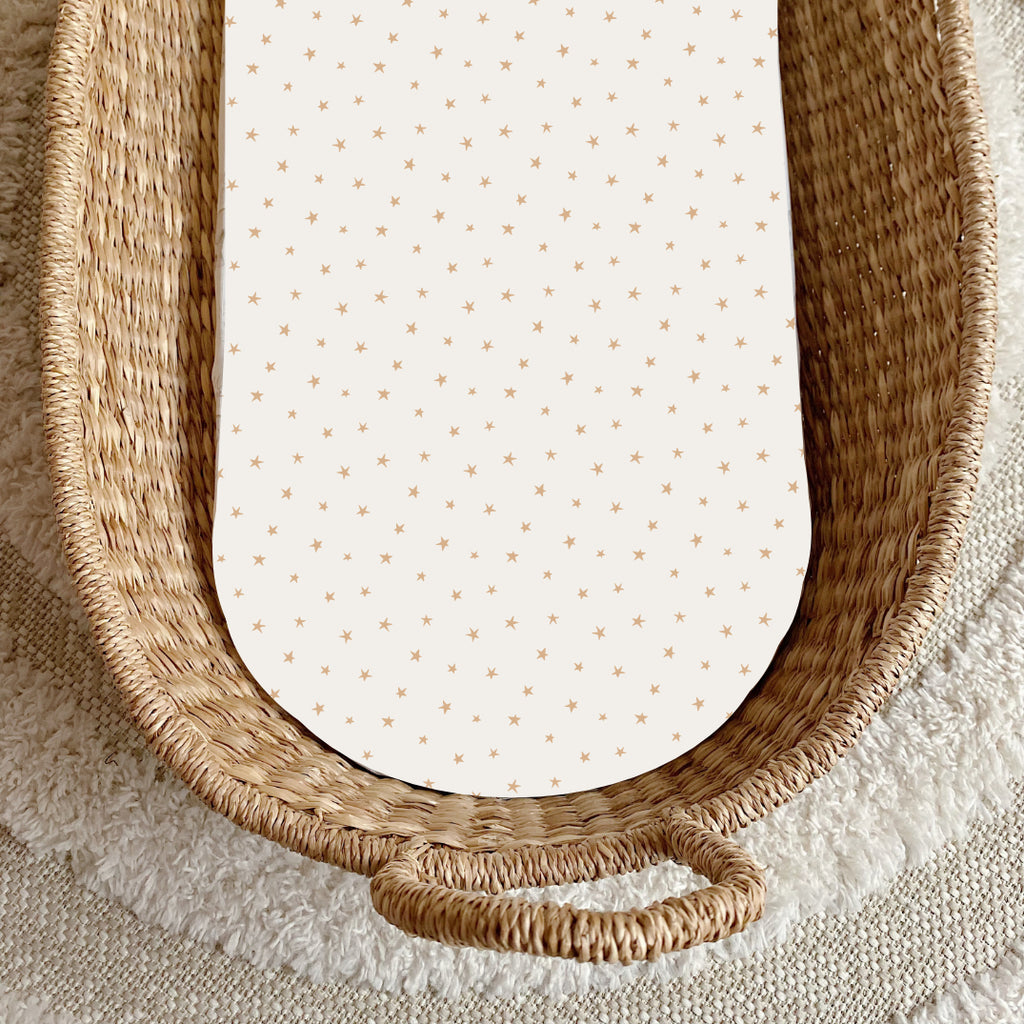 Padded Baby Changing Basket Mat - Beige and Gold Stars Print | Bobbin and Bumble.