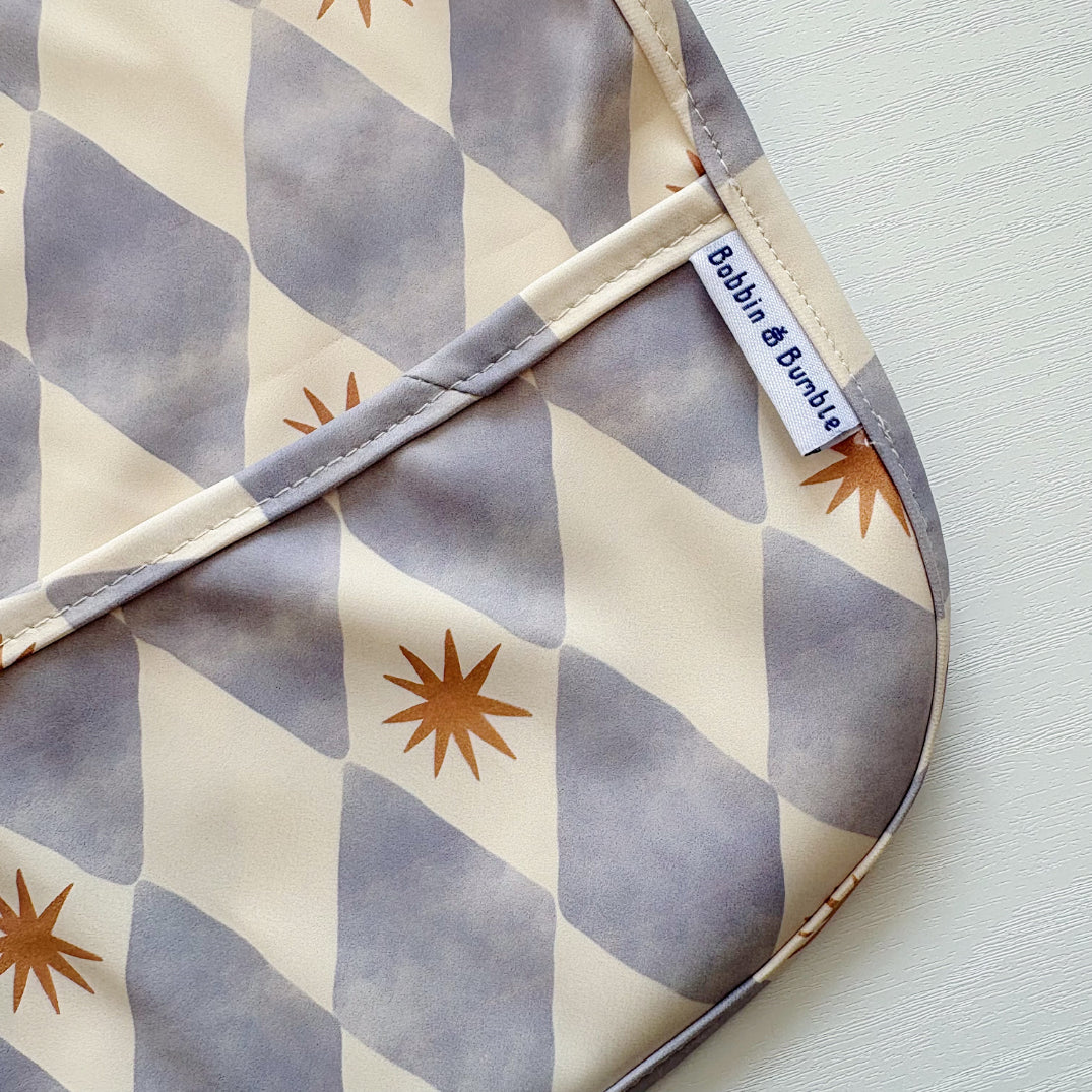 Long Sleeved Baby Bib - Blue Harlequin