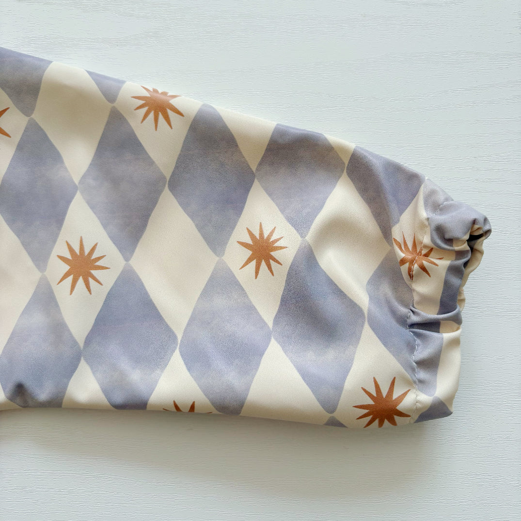Long Sleeved Baby Bib - Blue Harlequin