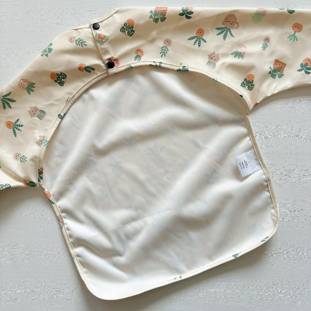 Long Sleeved Baby Bib - Pot Plants