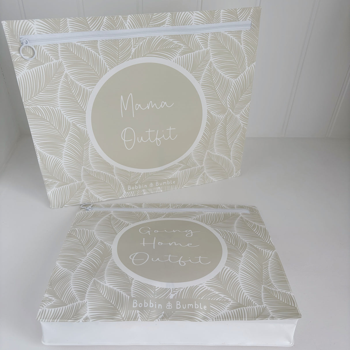 Hospital Bag Organiser Pouches - Unisex Beige Leaf Print