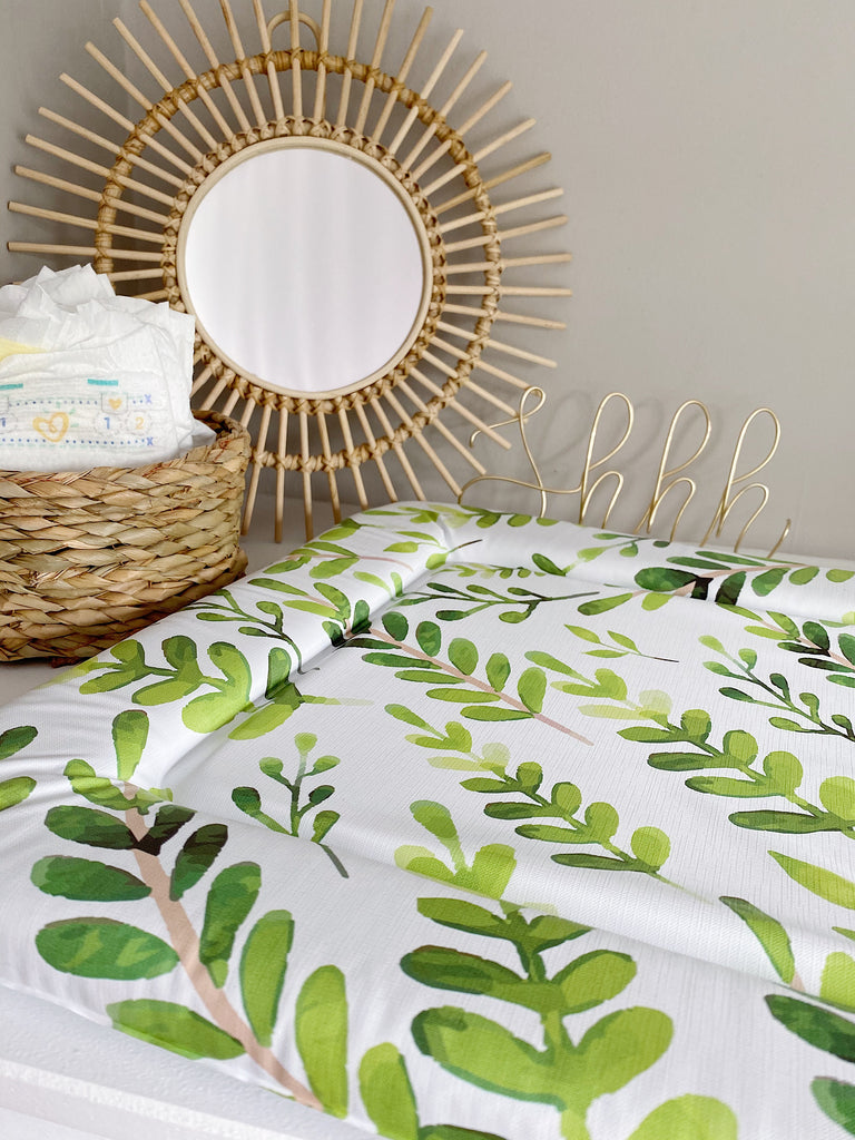 Deluxe Baby Changing Mat - Botanical Leaf Print | Bobbin and Bumble.