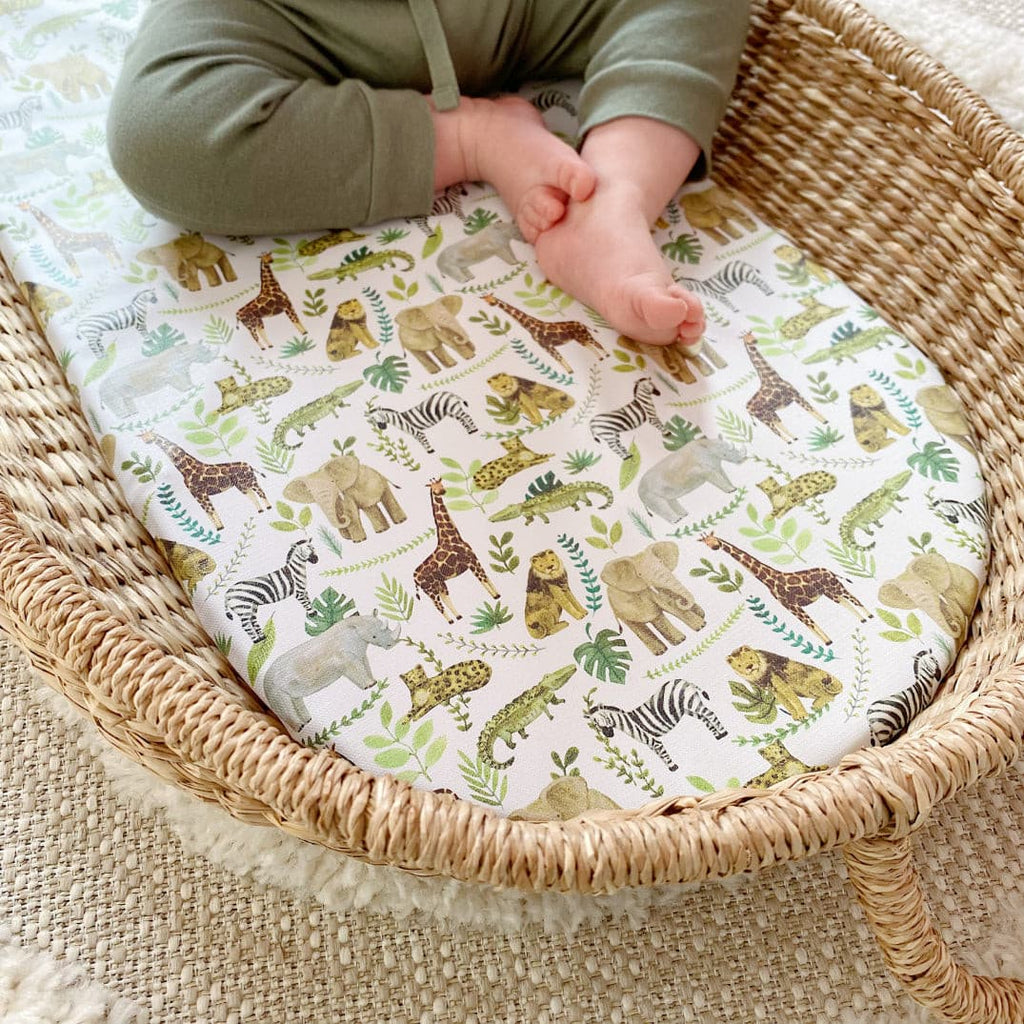 Basket Changing Mat - Safari Animals Print | Bobbin and Bumble.