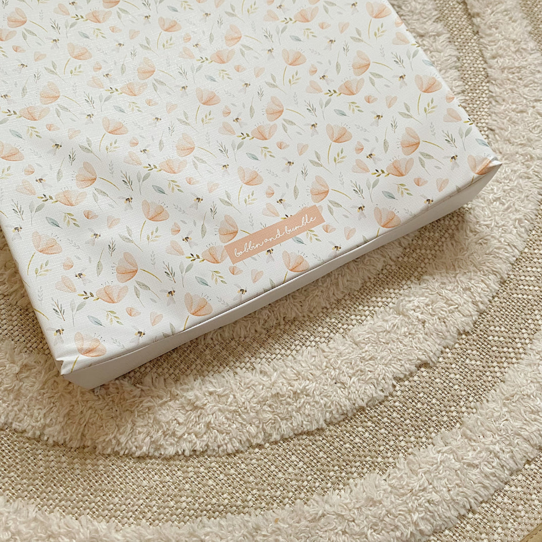 Anti-Roll Wedge Changing Mat - Bee Garden Print | Bobbin and Bumble.