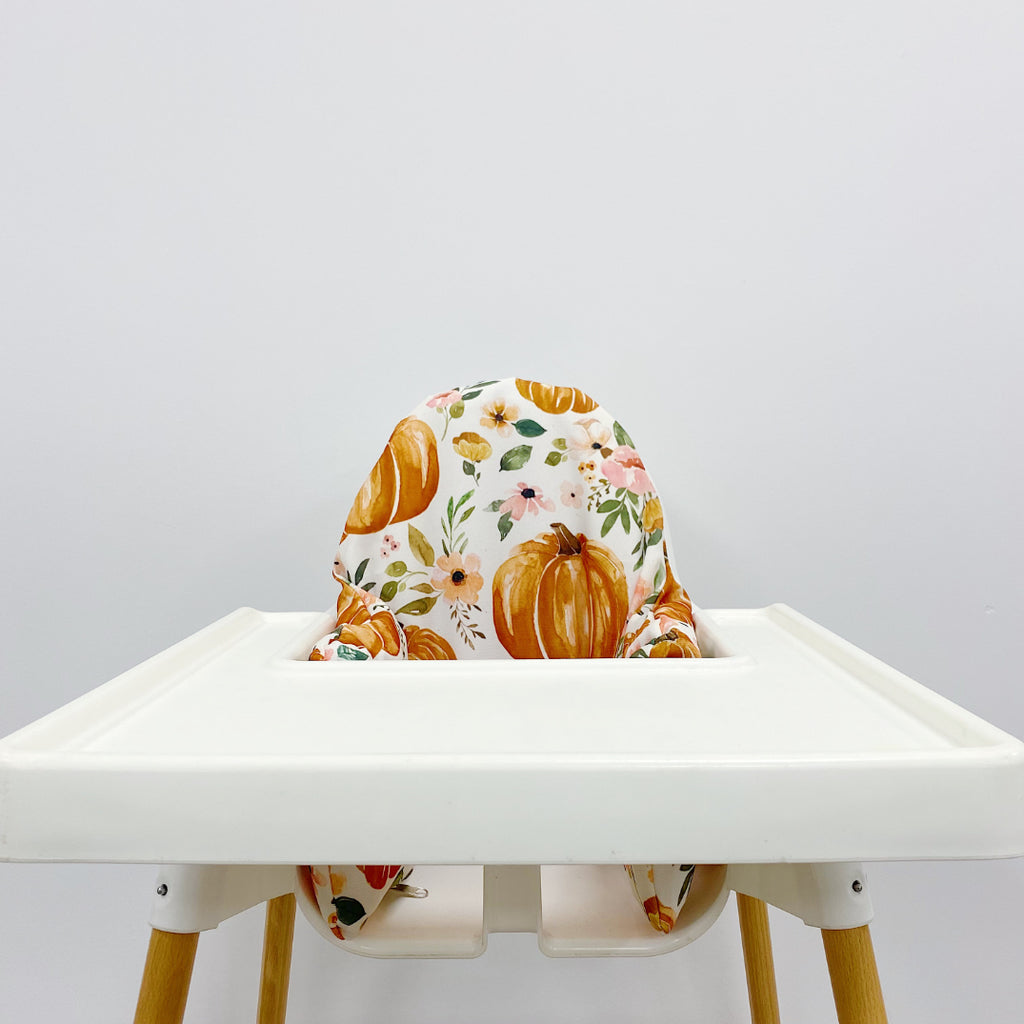 Halloween IKEA High Chair Cushion Cover - Fall Floral Pumpkins Print | Bobbin and Bumble.