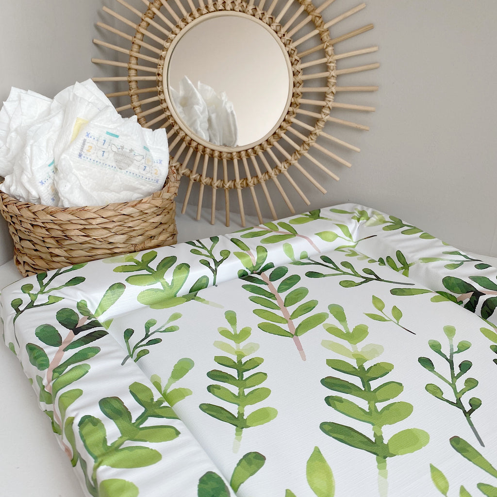 Deluxe Baby Changing Mat - Botanical Leaf Print | Bobbin and Bumble.