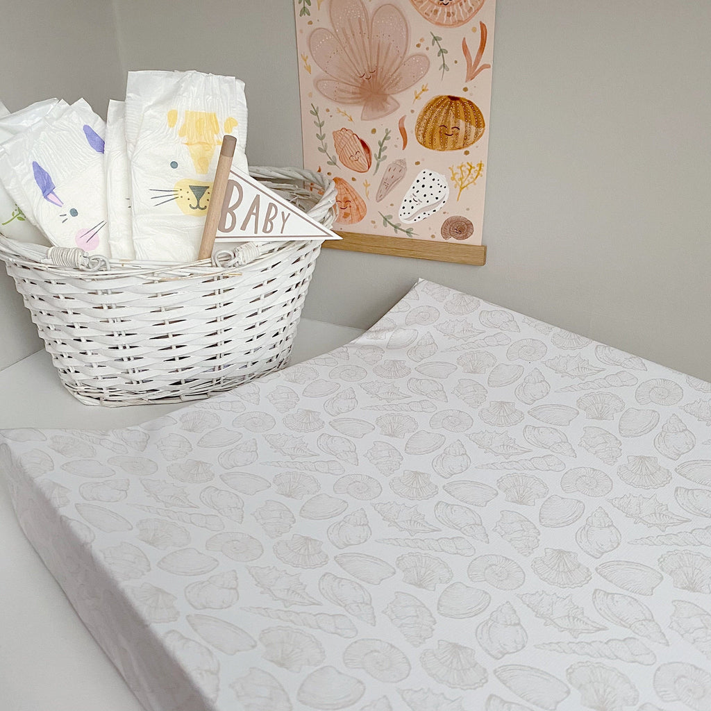 Anti-Roll Wedge Changing Mat - Delicate seashell print | Bobbin and Bumble.