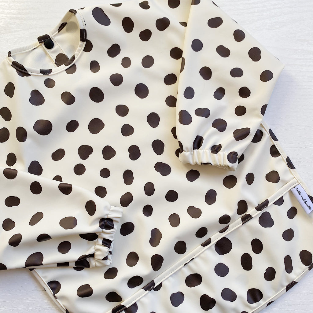 Long Sleeved Baby Bib - Spotty print | Bobbin and Bumble.
