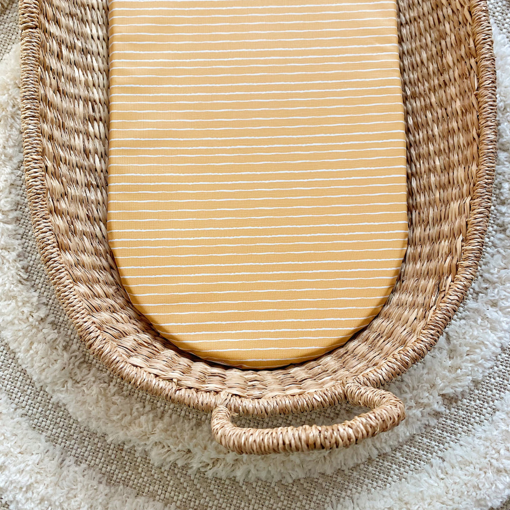 Basket Changing Mat - Mustard Stripe Print | Bobbin and Bumble.