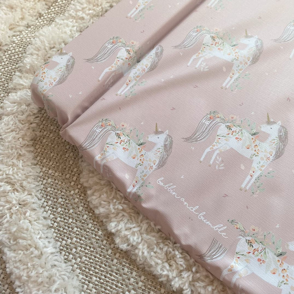 Deluxe Baby Changing Mat - Pink Floral Unicorns Print | Bobbin and Bumble.