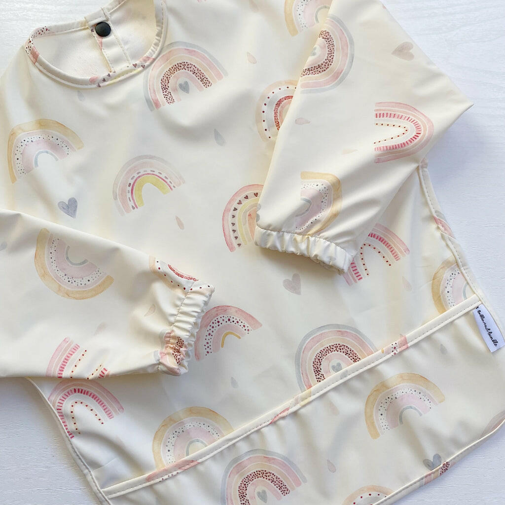 Long Sleeved Baby Bib - Rainbow print | Bobbin and Bumble
