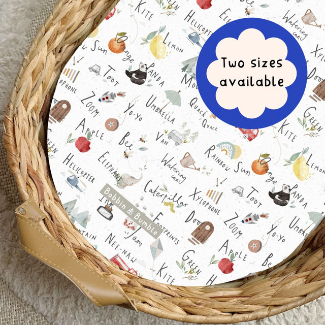 Alphabet Print PVC Changing Basket Liner | Bobbin and Bumble | Bobbin and Bumble.
