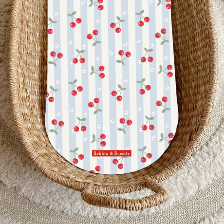 Cherry Stripe Print PVC Changing Basket Liner | Bobbin and Bumble