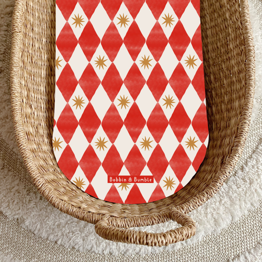 Red Harlequin Print PVC Changing Basket Liner | Bobbin and Bumble