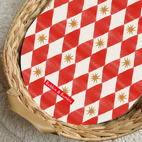 Red Harlequin Print PVC Changing Basket Liner | Bobbin and Bumble
