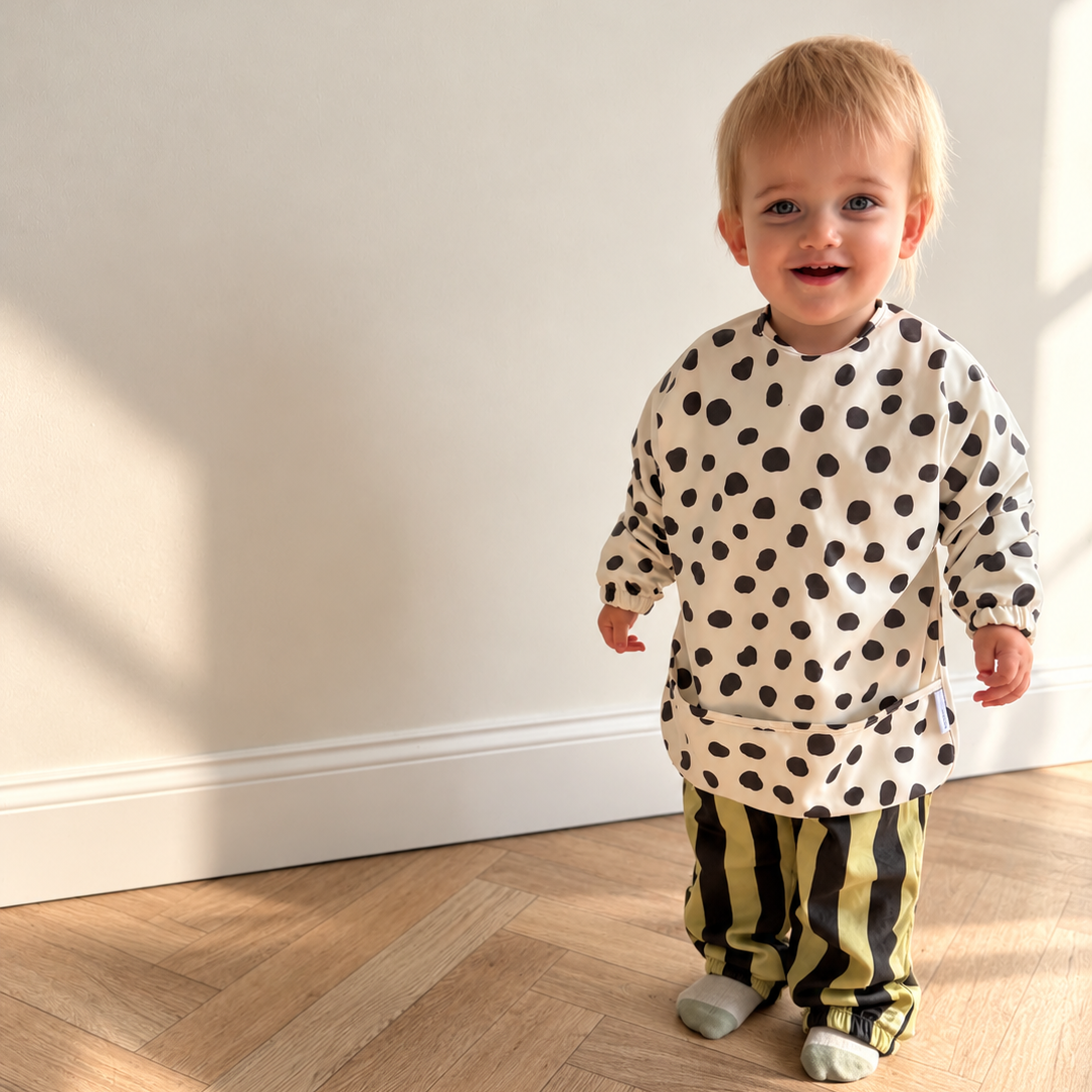 Long Sleeved Baby Bib - Spotty print