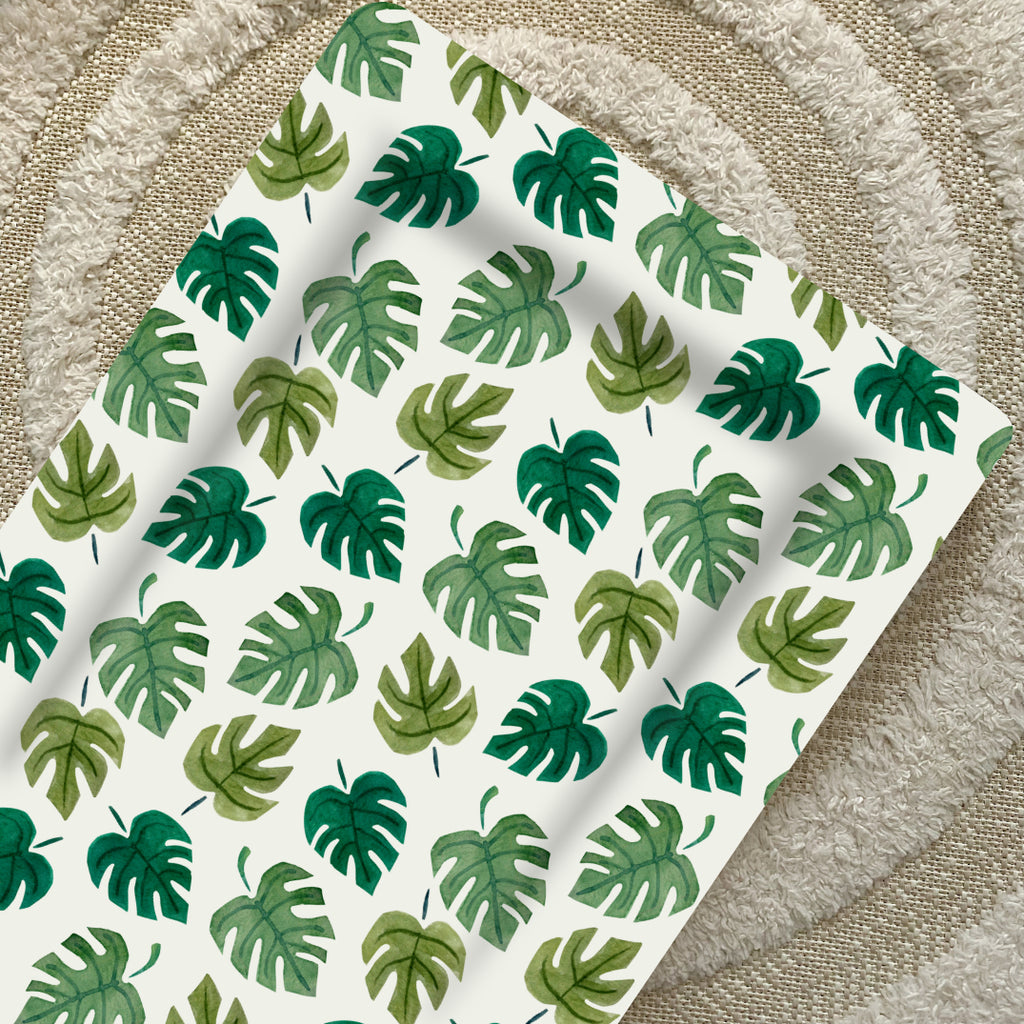 Deluxe Baby Changing Mat - Monstera Leaf Print | Bobbin and Bumble.