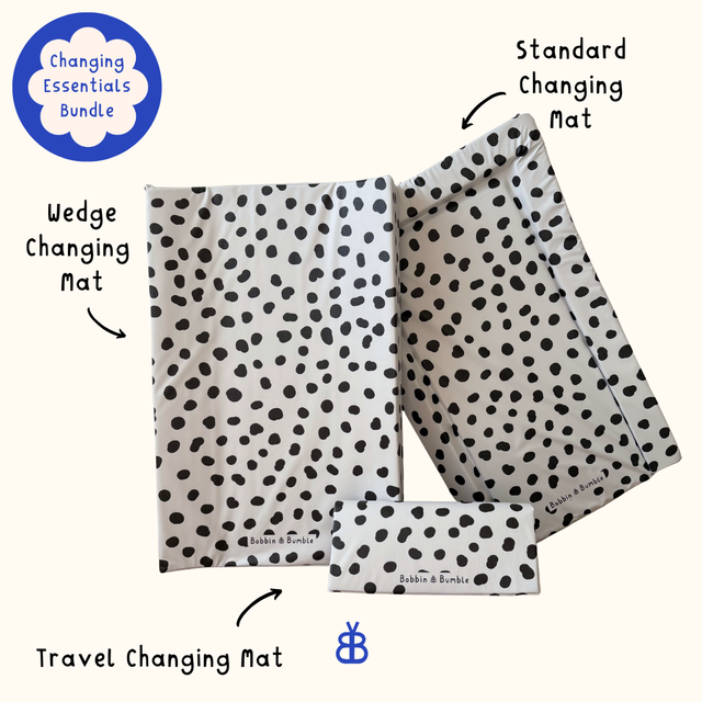 Complete Baby Changing Mat Bundle - Black Spots | Bobbin and Bumble.