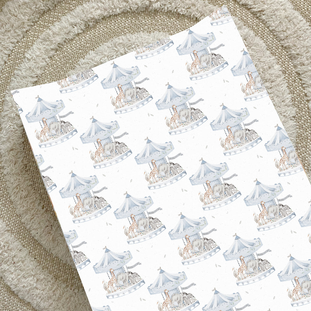 Anti-Roll Wedge Changing Mat - Baby Blue Animal Carousel | Bobbin and Bumble.