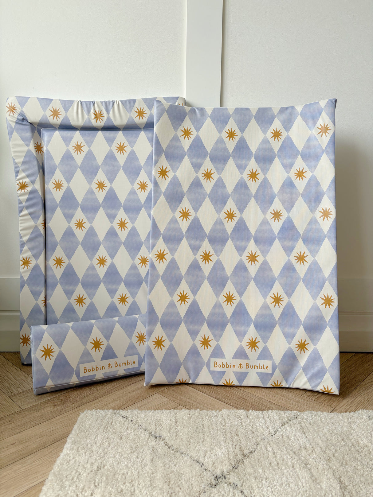 Anti-Roll Wedge Baby Changing Mat - Blue Harlequin