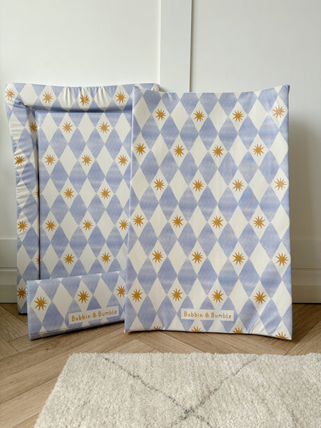 Complete Baby Changing Mat Bundle - Blue Harlequin