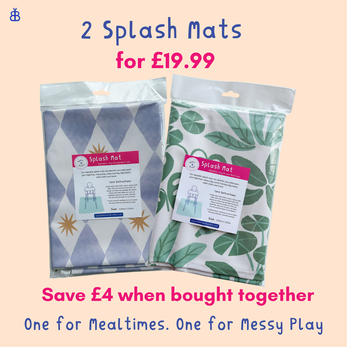 Splash Mat Bundle - Blue Harlequin and Leaves