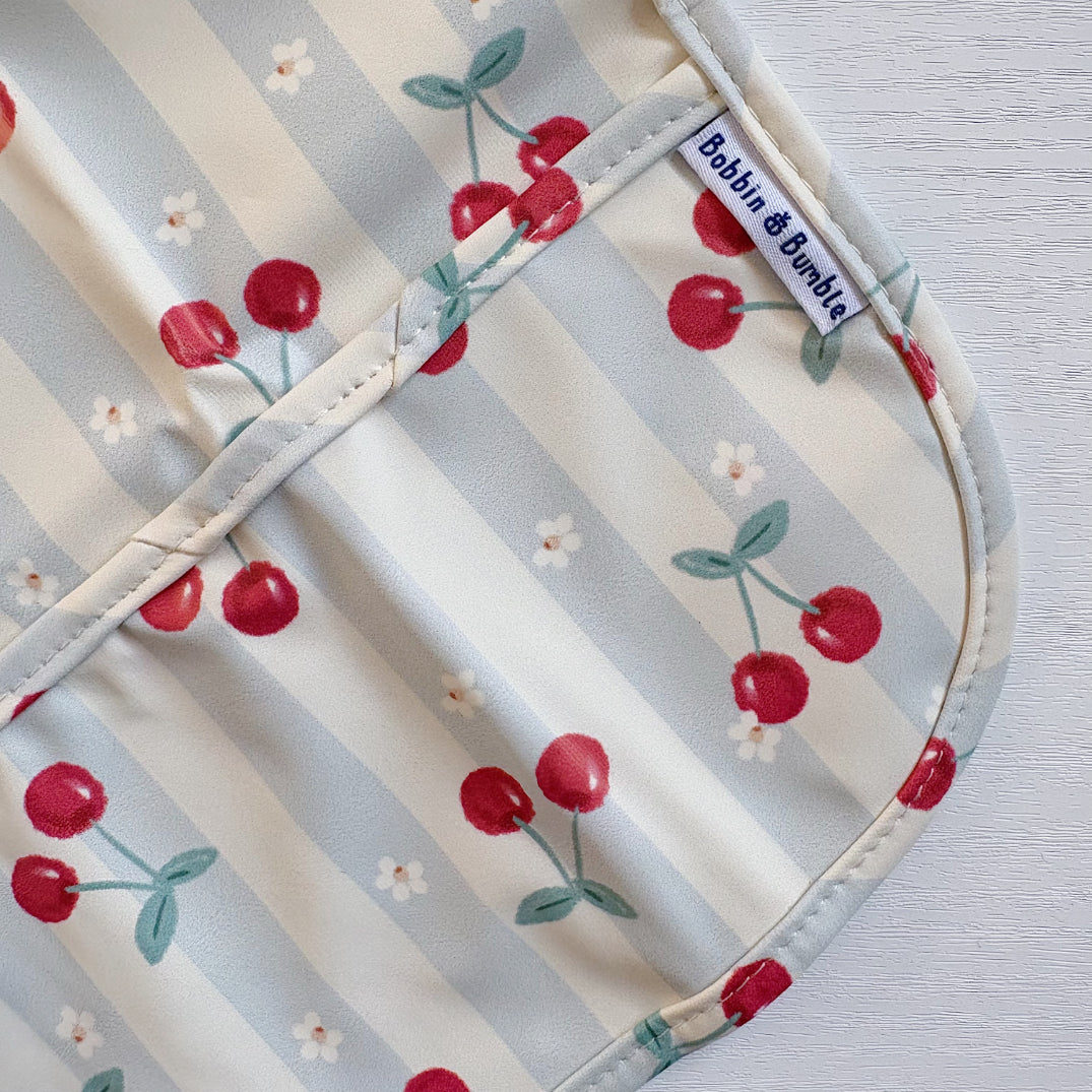 Long Sleeved Baby Bib - Cherry Stripe