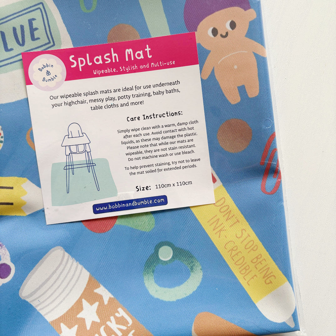 Splash mat packaging with a label on a white background
