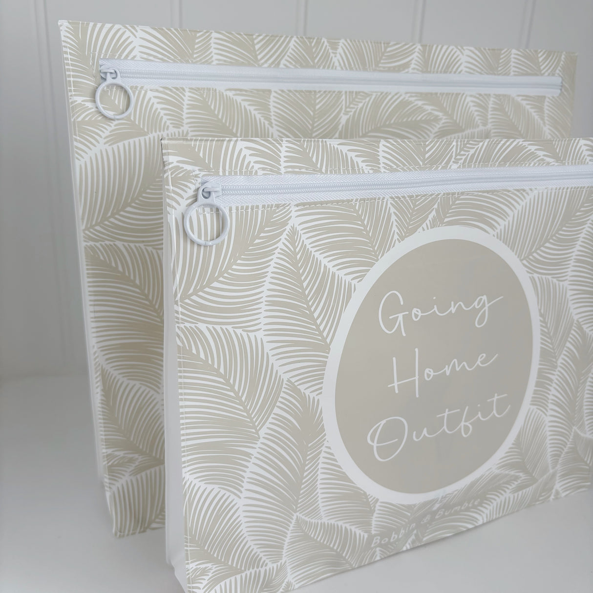 Hospital Bag Organiser Pouches | Zip Closure | Unisex Beige Leaf Print