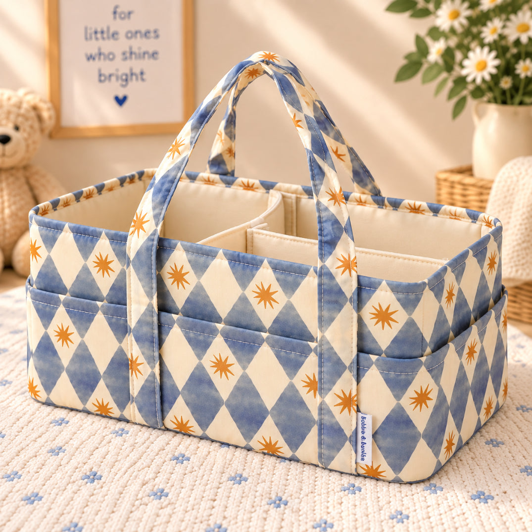 Blue Harlequin Nappy Caddy | Baby Organiser