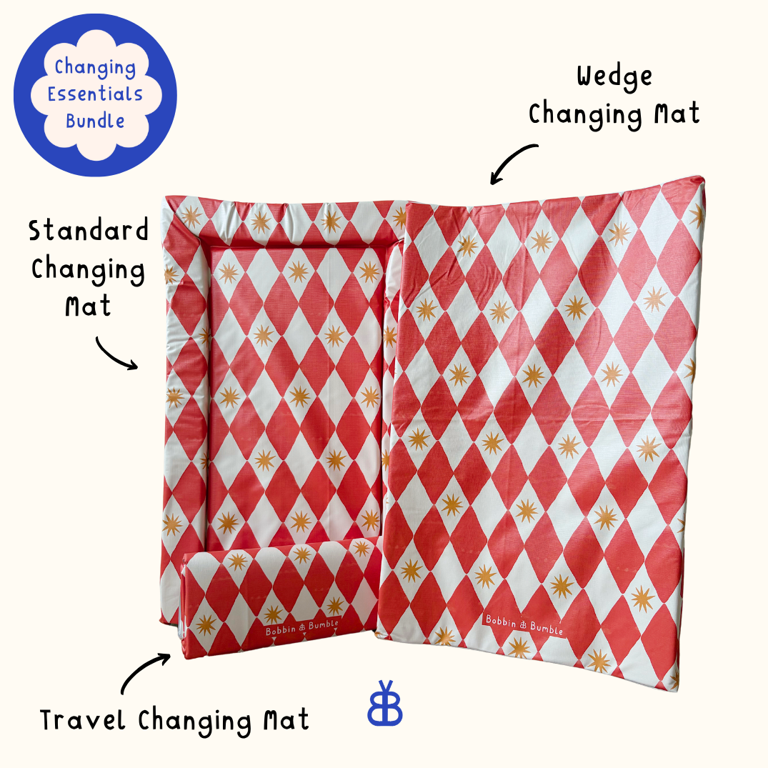 Complete Baby Changing Mat Bundle - Red Harlequin