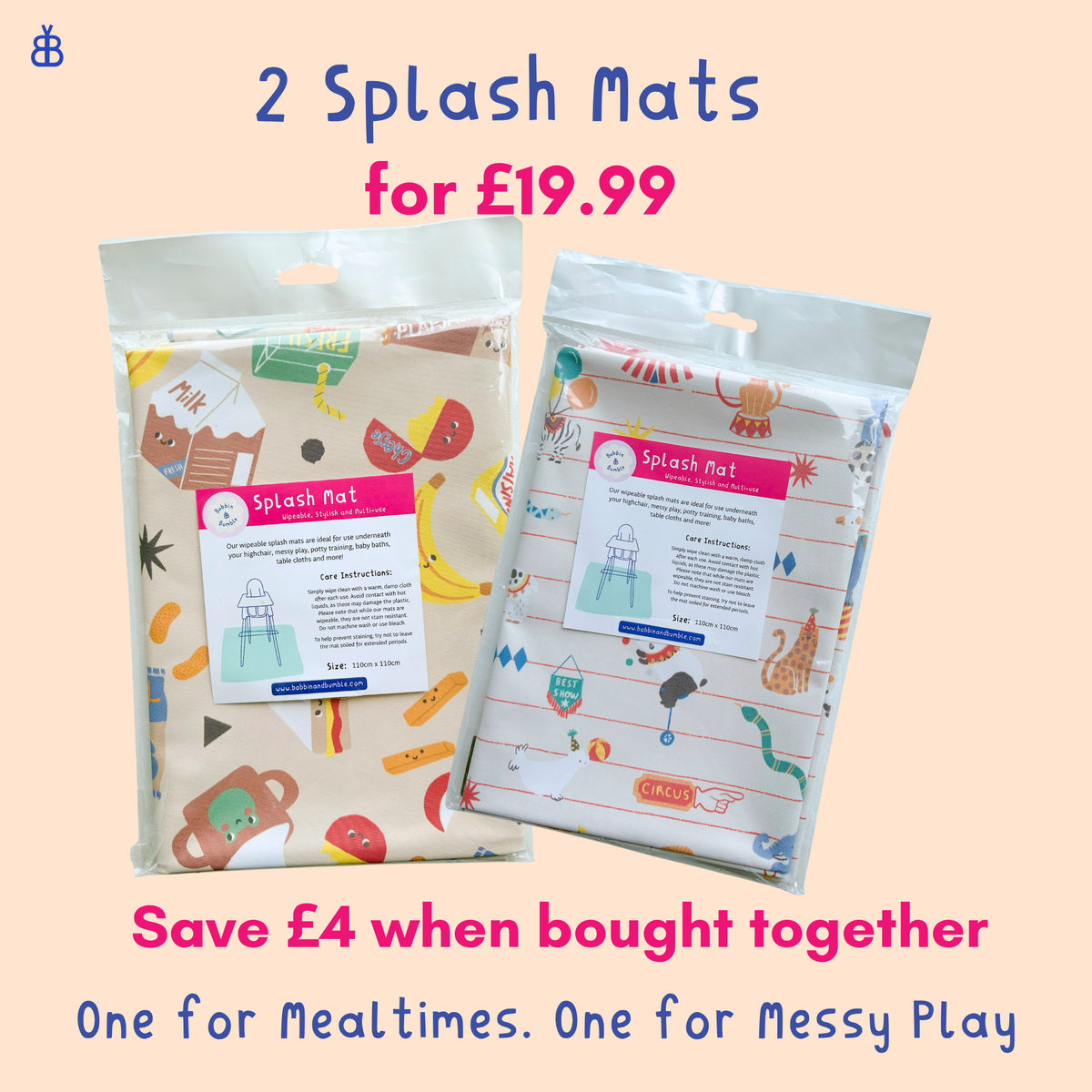 Splash Mat Bundle (2 Pack) | Waterproof Messy Mats | Snack Time and ...
