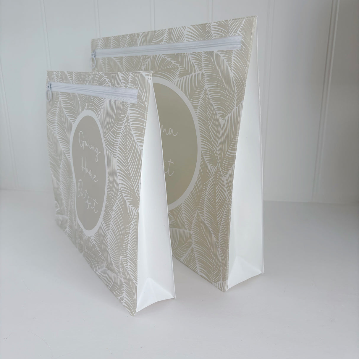 Hospital Bag Organiser Pouches | Zip Closure | Unisex Beige Leaf Print