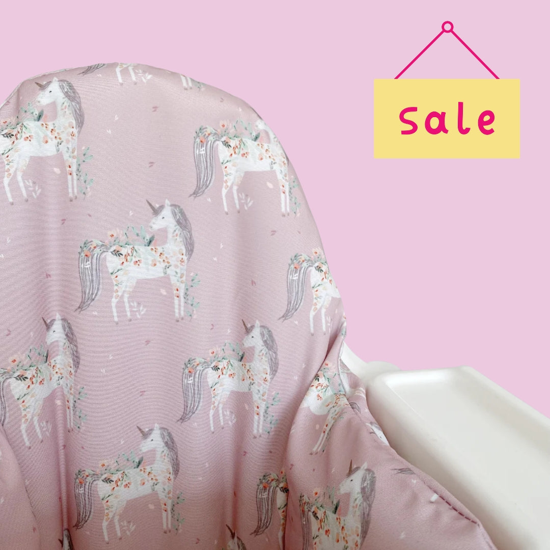 IKEA Highchair Cushion Cover - Pink Floral Unicorns Print | Bobbin and Bumble.