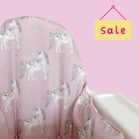 IKEA Highchair Cushion Cover - Pink Floral Unicorns Print | Bobbin and Bumble.