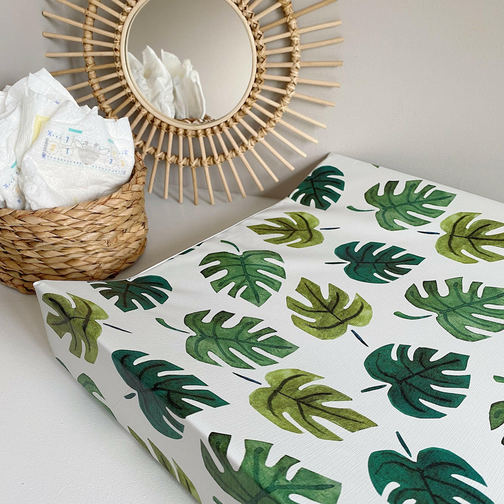 Anti-Roll Wedge Changing Mat - Monstera Leaf | Bobbin and Bumble.