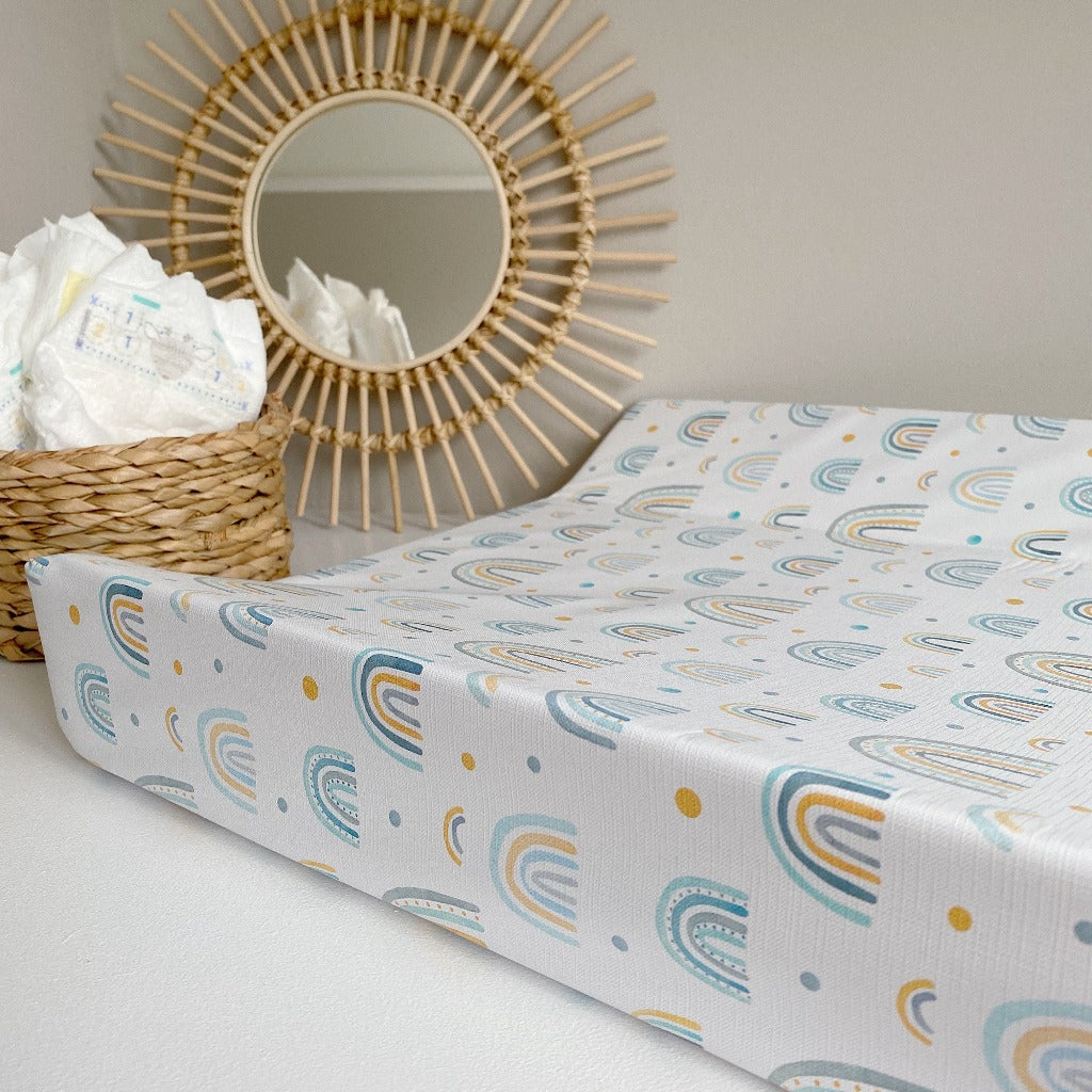Anti-Roll Wedge Changing Mat - Blue and Green Boy Rainbow Print | Bobbin and Bumble.