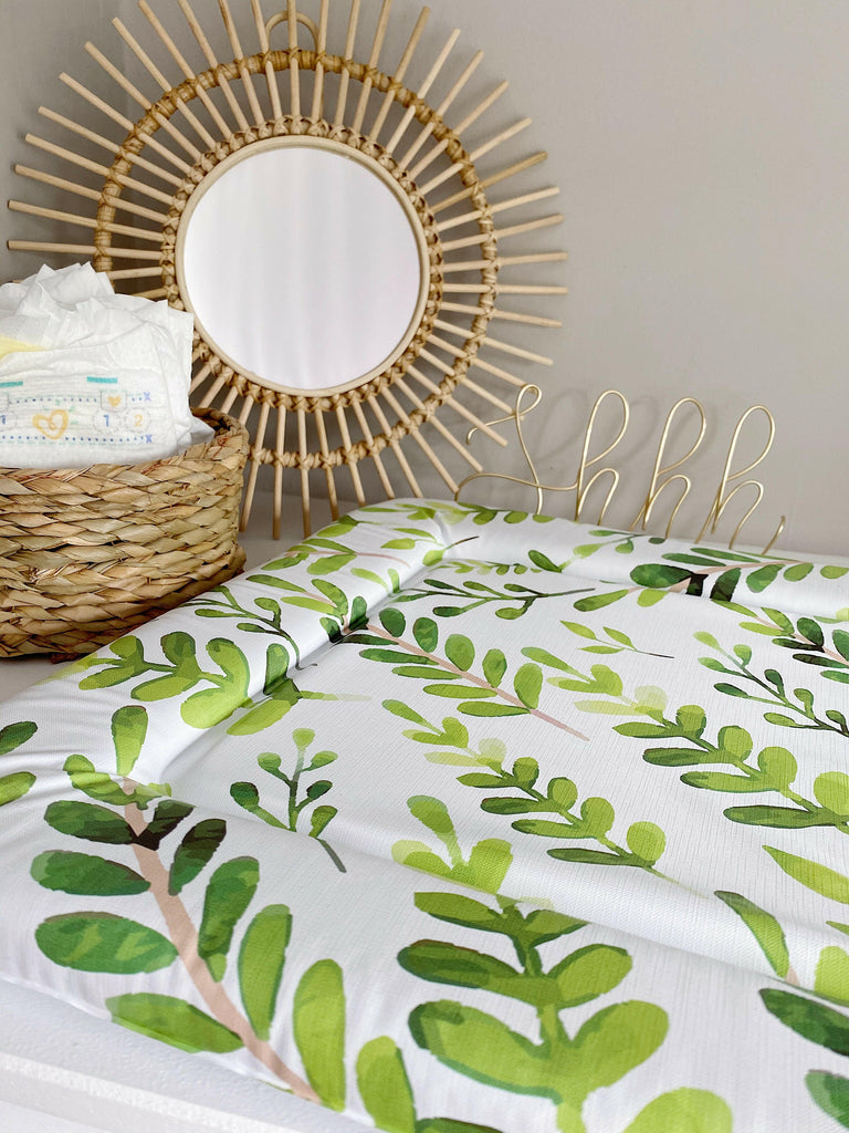 Deluxe Baby Changing Mat - Botanical Leaf Print | Bobbin and Bumble.