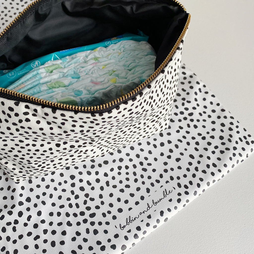 Nappy organiser bag - Dalmatian Print | Bobbin and Bumble.