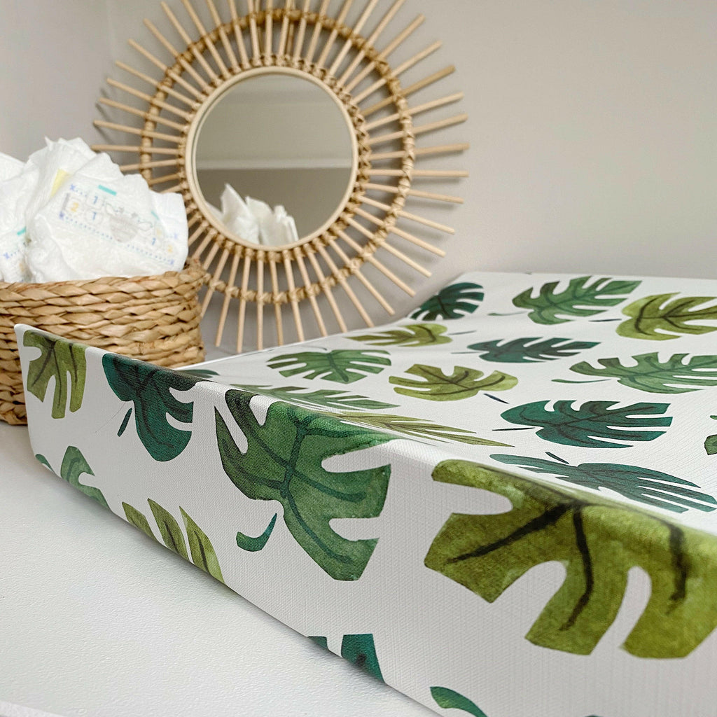 Anti-Roll Wedge Changing Mat - Monstera Leaf | Bobbin and Bumble.