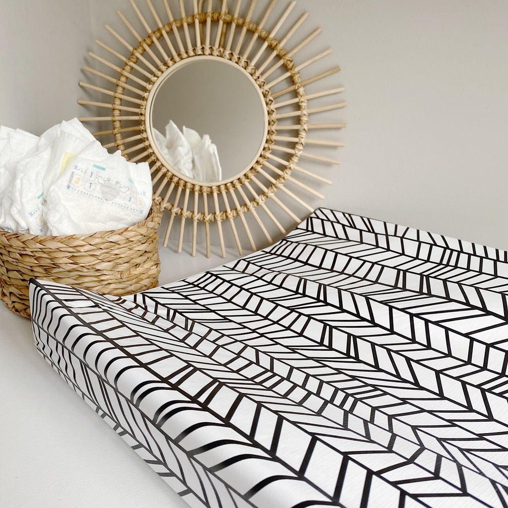 Anti-Roll Wedge Changing Mat - Black and White Chevron | Bobbin and Bumble.