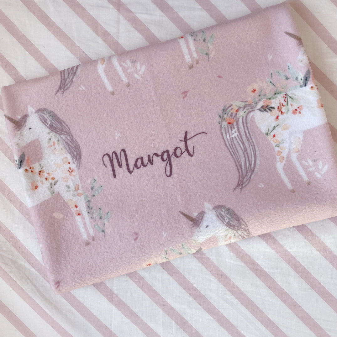 Personalised baby et Pink Unicorn Baby Blanket Bobbin and