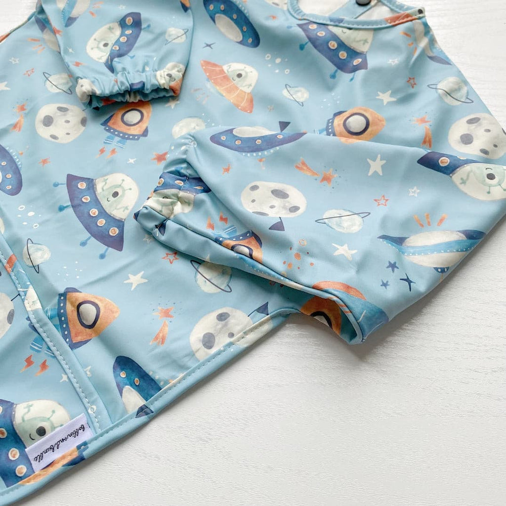Long Sleeved Baby Bib - Space Ship Print | Bobbin and Bumble.